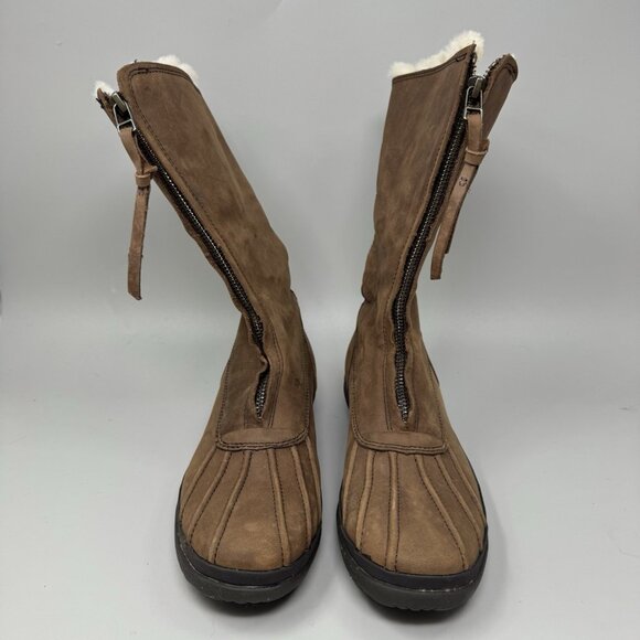 UGG Arquette Brown Leather Winter Boots Womens Size 7 Zip Sheepskin Cuff - Picture 4 of 8